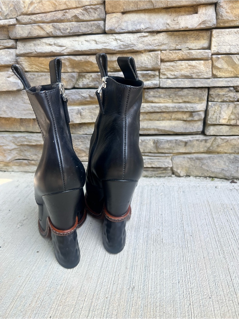 Fendi Black Leather w/ Brown Haircalf Sculpted Heel Ankle Boots sz 7 - Picture 2 of 7